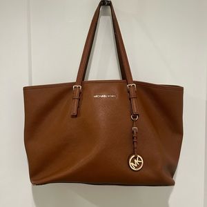 Michael Kors Brown Saffiano Leather Tote with Gold Hardware